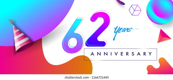 62nd years anniversary logo, vector design birthday celebration with colorful geometric background and abstract elements
