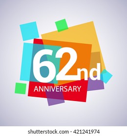 62nd years anniversary logo, vector design birthday celebration with colorful geometric isolated on white background.