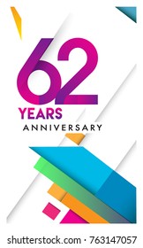 62nd years anniversary logo, vector design birthday celebration with colorful geometric isolated on white background.