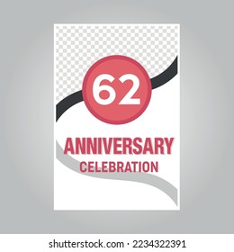 
62nd years anniversary vector invitation card.Template of invitational for print on gray background
