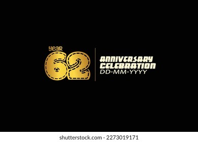 62th, 62 years, 62 year anniversary celebration abstract knit style logotype. anniversary with gold color isolated on black background-vector