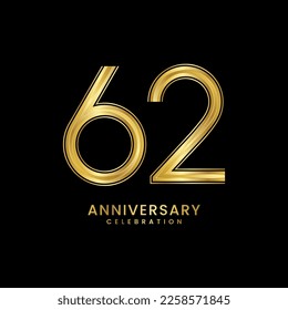 62th Anniversary celebration. Anniversary logo design with golden color for anniversary celebration event. Logo Vector Template Illustration