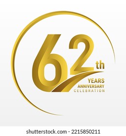 62th Anniversary Logo, Logo design for anniversary celebration with gold color isolated on white background, vector illustration