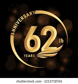 62th Anniversary Logo, Logo design with gold color wings for poster, banner, brochure, magazine, web, booklet, invitation or greeting card. Vector illustration