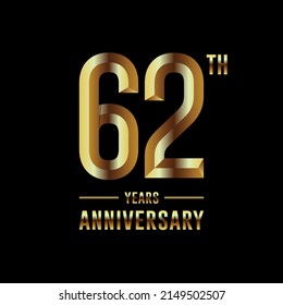 62th Anniversary logotype. Anniversary celebration template design with golden ring for booklet, leaflet, magazine, brochure poster, banner, web, invitation or greeting card. Vector illustrations.