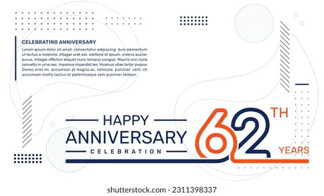 Diseño de plantilla de 62 años con fondo abstracto, plantilla vectorial
