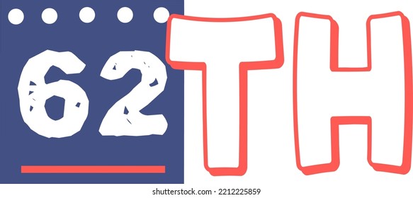 62th Ordinal Numbers counting vector art illustration with fantastic font and blue red color, worksheets - match sequence number worksheets for preschoolers 