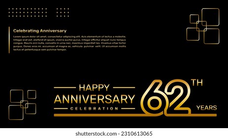 62th year anniversary template design with gold color, vector template illustration