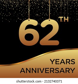 62th years anniversary, vector design for anniversary celebration with gold color on black background, simple and luxury design. logo vector template