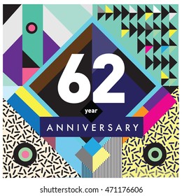 62th Years Greeting Card Anniversary Colorful Stock Vector (Royalty ...