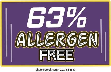 63% Allergen percentage Free rectangular sign label vector art illustration with fantastic looking font and purple color