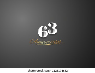  63 Anniversary elegant logotype design, white colored isolated on black background