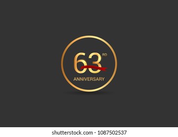 63 anniversary vector design golden color with ring and red ribbon isolated on black background