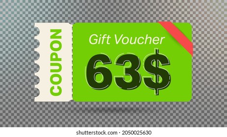 63$ coupon promotion sale for website, internet ads, social media. Big sale and super sale coupon code $63 discount gift voucher with coupon vector illustration summer offer ends weekend holiday