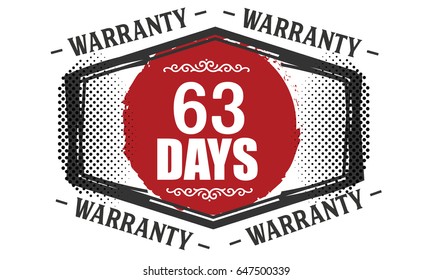 63 days warranty icon vector vintage grunge guarantee background
