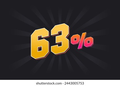 63% discount banner with dark background and yellow text. 63 percent sales promotional design.