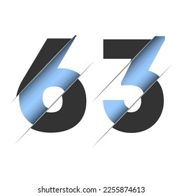 63 number cut design for decorative design. 3d art wallpaper. Vintage vector ornament template.