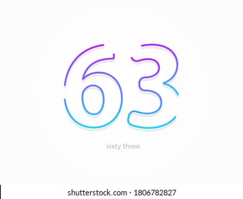 63 number, outline stroke gradient font. Trendy, dynamic creative style design. For logo, brand label, design elements, application and more. Isolated vector illustration