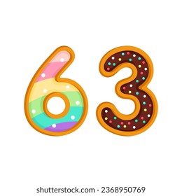 63 number sweet glazed doughnut vector illustration
