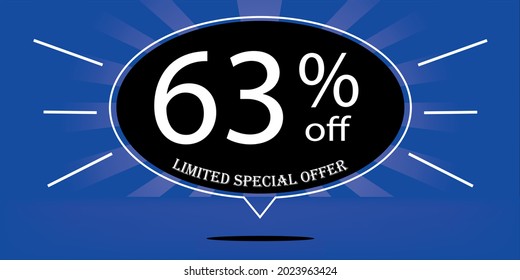 63% off black balloon and blue, for limited special offer, blue banner for special offers of promotions