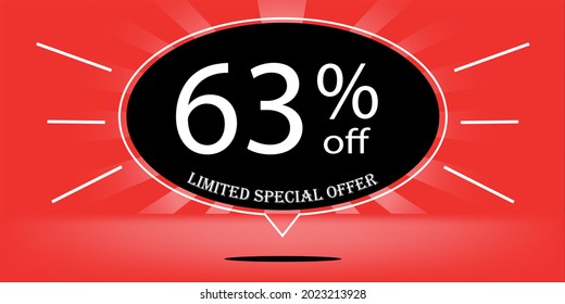 63% off black balloon and red, for limited special offer, red banner for special offers of promotions