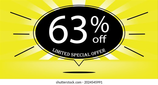 63% off black balloon and yellow, for limited special offer, yellow banner for special offers of promotions