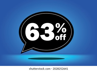 63% off - black and blue floating balloon - with blue background - banner for discount and reduction promotional offers