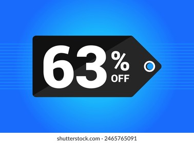 63% off. Black and blue tag with Sixty Three percent discount. Shopping concept vector. Vector illustration.