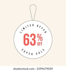63% OFF flat design of label. Super Sale sixty three percent off. Sticker illustration limited offer. Vector illustration.