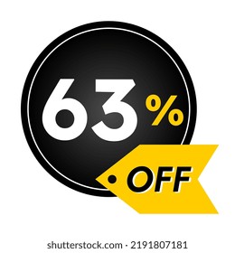 63% off limited special offer. Banner with 63 percent off in black and yellow circular balloon