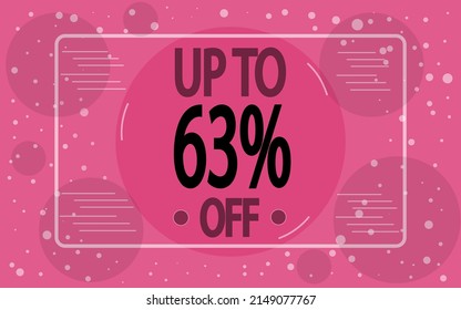 Hasta un 63% de descuento. Banner decorado en rosa para ventas de tiendas y promociones especiales