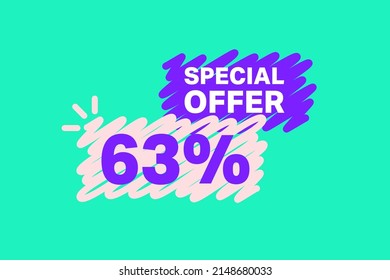 63% OFF Sale Discount banner shape template. Super Sale 63 percent Special offer badge end of the season sale coupon bubble icon. Modern concept design. Discount offer price tag vector illustration.