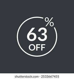 63% de descuento. Sesenta y tres por ciento del icono del emblema. Icono moderno plano de descuento. Ilustración vectorial.