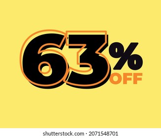 63% fuera de la etiqueta sesenta y tres por ciento descuento venta de viernes negro carta de fondo amarillo