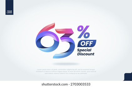 63 Percent Off Banner Vector with Modern 3D Gradient Typography for Sale Promotion