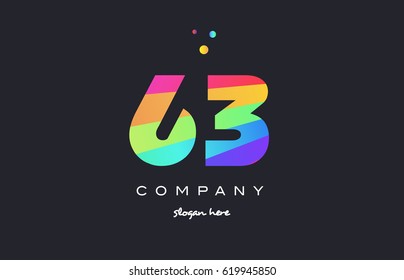 63 sixty three creative color green orange blue magenta pink number digit company logo vector icon spectrum