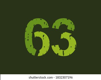 63 vector number made of grungy, grunge texture. Rubber stamp imprint style. For logo, brand label, poster, design elements etc.