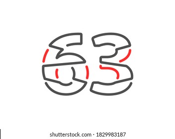 63 vector number. Modern trendy, creative style line design. For logo, brand label, design elements, corporate identity, application etc. Isolated vector illustration          