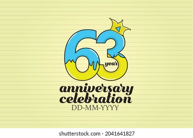 63 year anniversary cartoon, sweet style, candy look, for background - vector