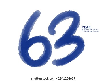 63 year anniversary celebration blue color logotype vector, 63 number design, 63th Birthday invitation, logo number design vector illustration, blue logo brushstroke illustration