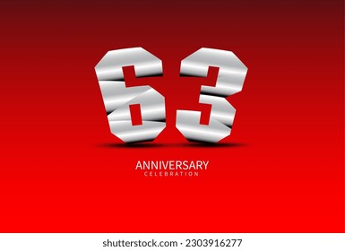 63 Year Anniversary Celebration Logo silver vector, 63 Number Design, 63th Birthday Logo, Logotype Number, Vector Anniversary For Celebration, Invitation Card, Greeting Card. logo number Anniversary