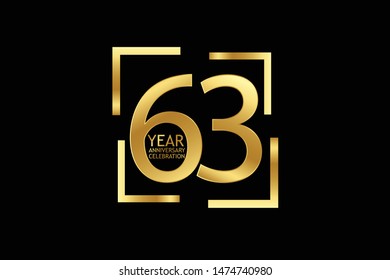 63 year anniversary celebration logotype. anniversary logo with golden and light white color isolated on black background, vector design for celebration, invitation and greeting card-Vector