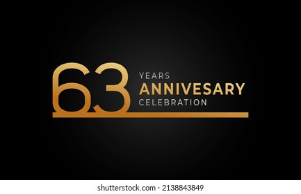 63 Year Anniversary Celebration Logotype with Single Line Golden and Silver Color for Celebration Event, Wedding, Greeting card, and Invitation Isolated on Black Background