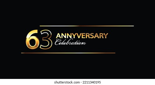 63 Year Anniversary celebration Vector Design. 63rd Anniversary celebration. Gold Luxury Banner of 63rd Anniversary celebration. sixty-third celebration card. Vector anniversary