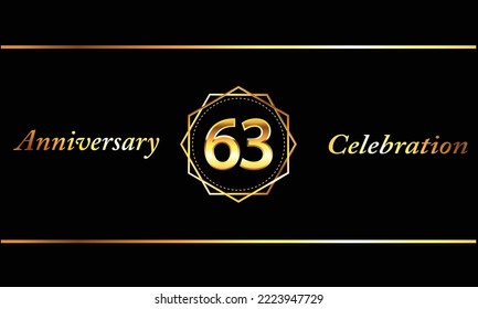 Celebración del 63 Aniversario del Diseño Vector con forma hexagonal de oro. Celebración del 63 aniversario. Banner de lujo de oro de la celebración del 63 aniversario.