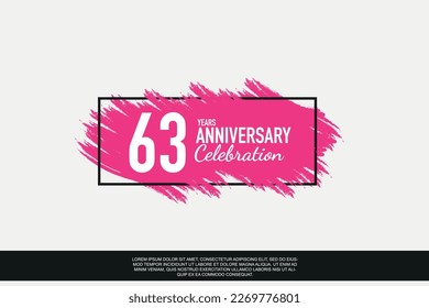 63 year anniversary celebration vector pink design in black frame on white background abstract illustration logo	