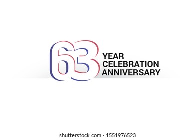 63 year anniversary, minimalist logo years, jubilee, greeting card. invitation. Sign Blue & Red Colors vector illustration on White background - Vector
