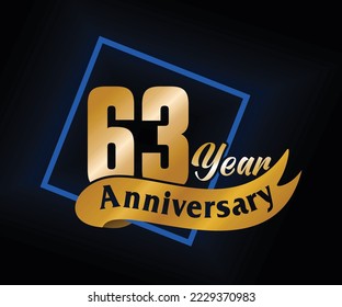 63 Year Anniversary ordinal number Counting vector art illustration in stunning font on gold color on black background