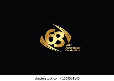 63 year minimalist logo years, jubilee, greeting card. Birthday invitation. Sign Cube Line Gold space vector illustration on black background - Vector