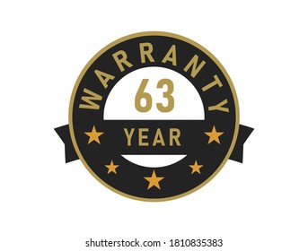 63 year warranty gold text with Black badge vector image